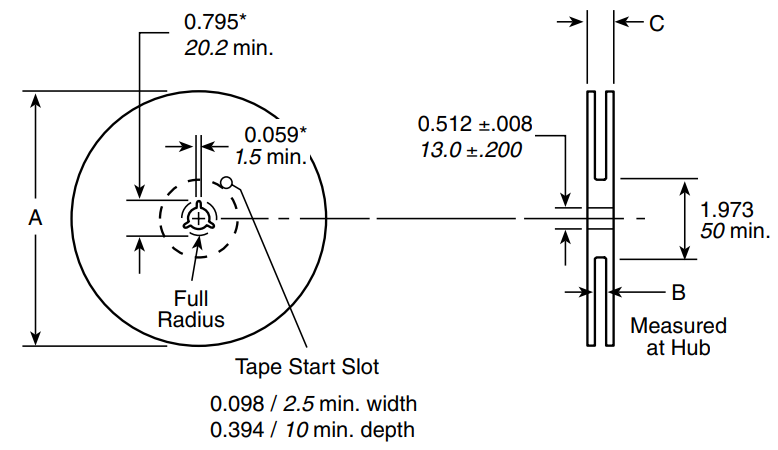 Surface Mount Power reel dimensions